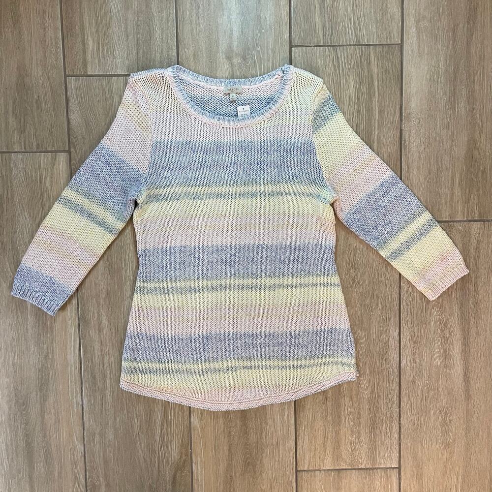 Talbots Womens Striped Pastel Knit Sweater Medium Cotton Blend NWT